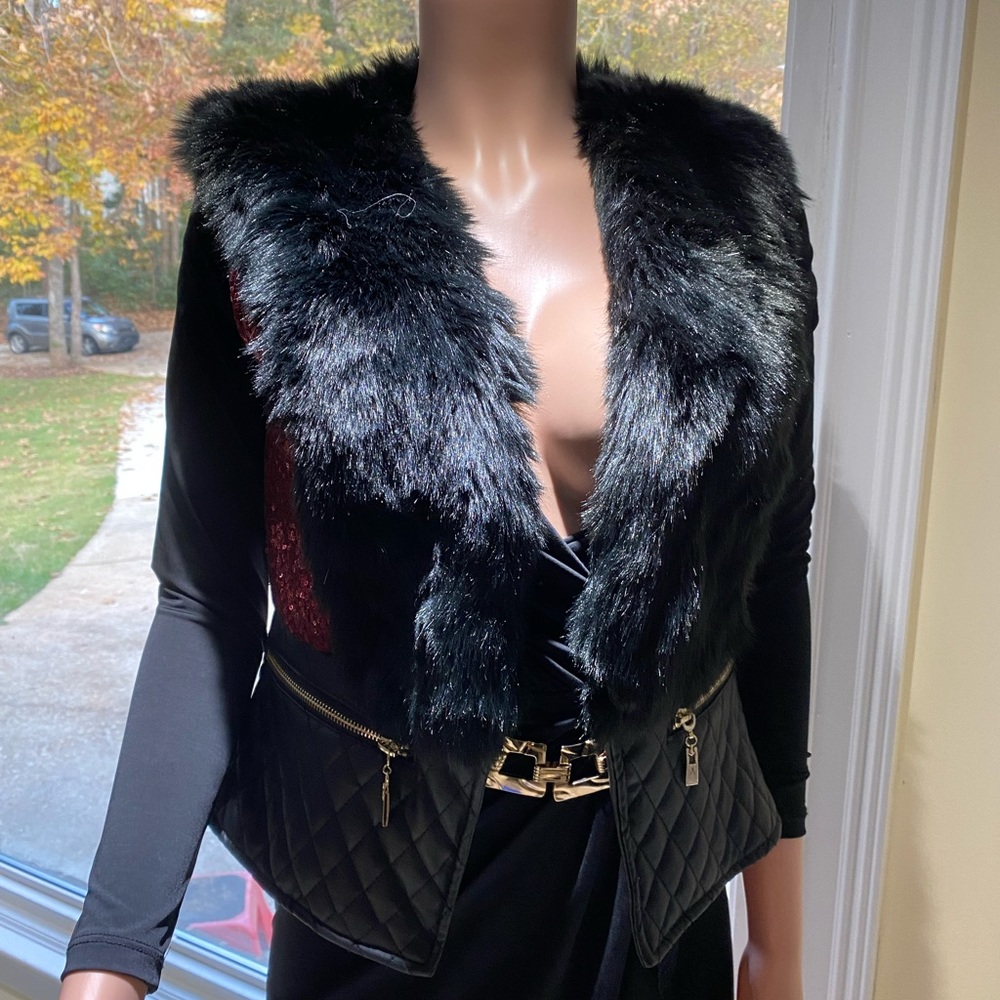 Black faux fur vest